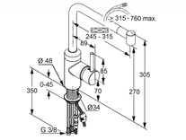 Baterie bucatarie Kludi, L-INE, dus extractibil, crom